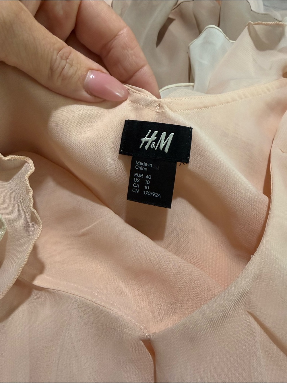 H&M Pink Peach Cream Beige Ruffle Mini Dress Sz 10 Summer Fest Concert Party - Picture 6 of 9